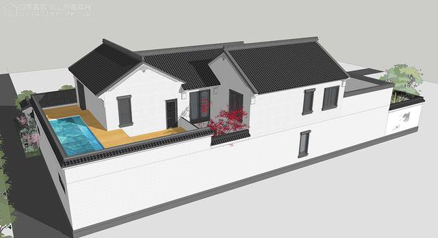 帶中式小院的農村住宅戶型圖，住進去肯定很愜意