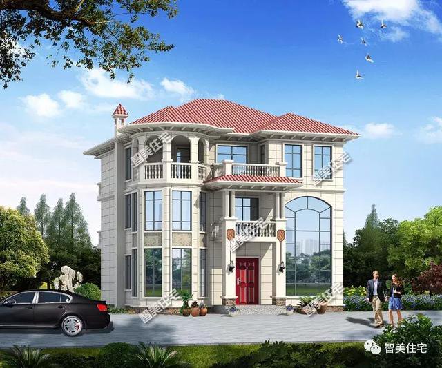 開間13米的兩棟農村民房戶型圖，歐式風格