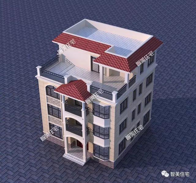 農村四層平屋頂樓房戶型方案設計，外觀挺大氣，50萬左右