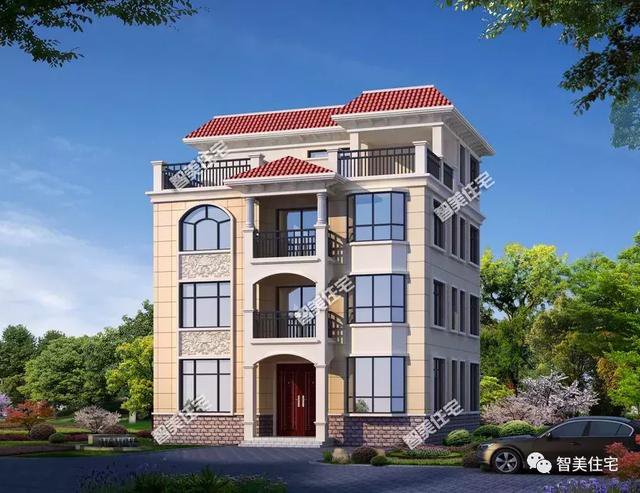 農村四層平屋頂樓房戶型方案設計，外觀挺大氣，50萬左右