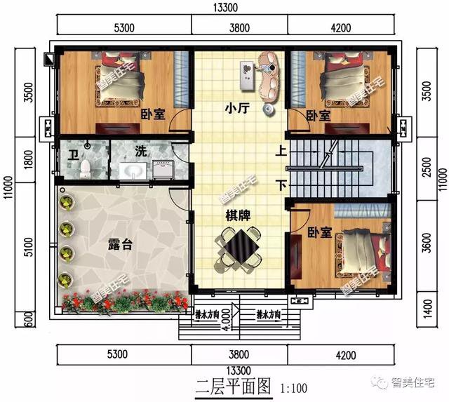 面寬13米的兩層小別墅戶型方案圖，主體20多萬