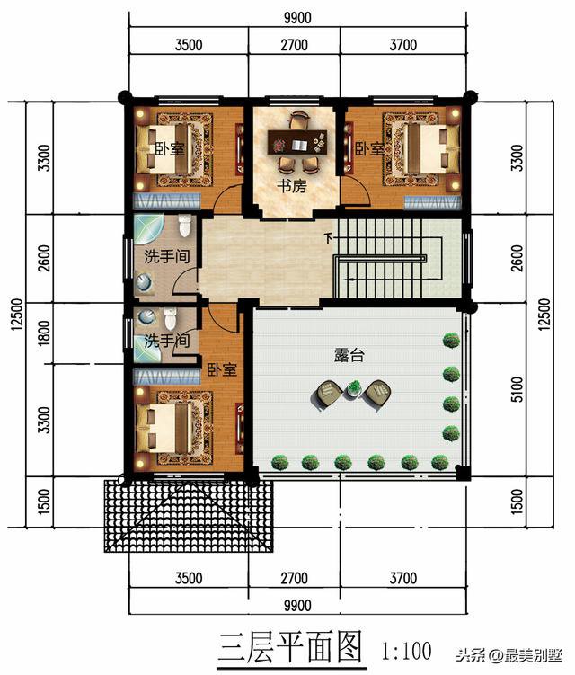 3款120平的簡歐農村房子戶型方案圖，50萬預算足矣