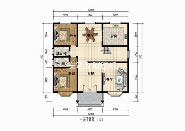 12*11米的二層半簡歐農(nóng)村房子戶型圖，適合農(nóng)村建
