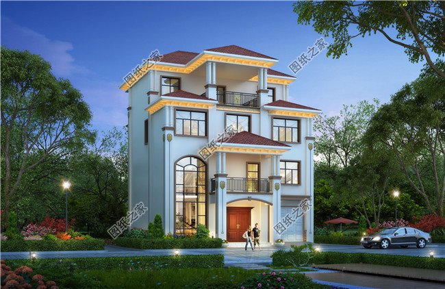 簡(jiǎn)歐式四層農(nóng)村自建房別墅設(shè)計(jì)圖效果圖，戶型方正大氣