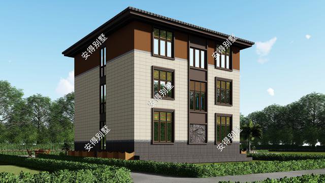 10x12.2m3層中式平屋頂帶車庫(kù)自建房子戶型圖，住著很舒服