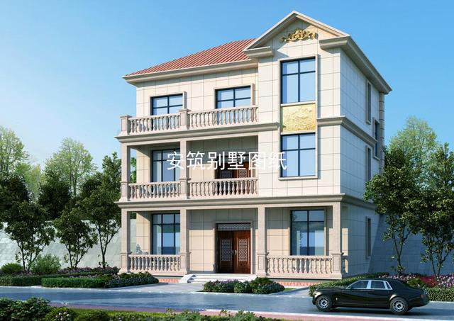 開間12米進(jìn)深9.5米三層簡歐房子戶型方案圖，比較實用