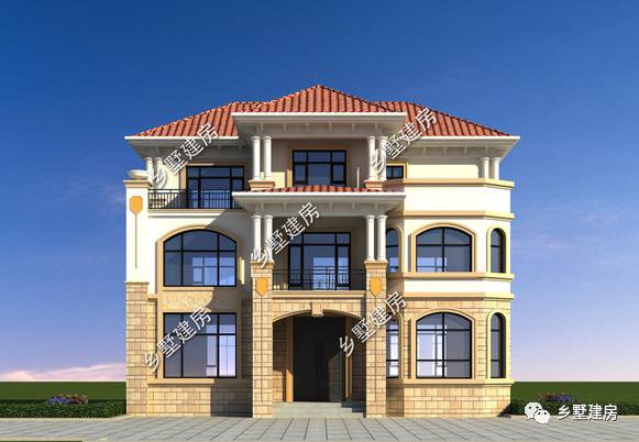 開間11.9米，進深9.7米的三層歐式住房戶型圖