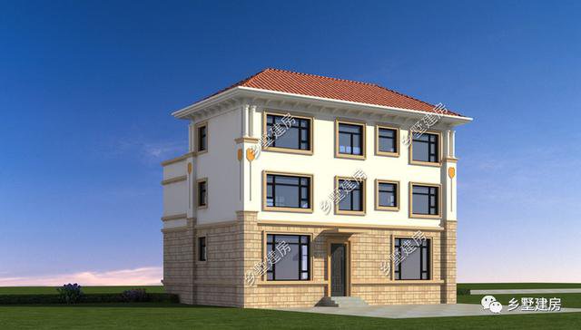 開間11.9米，進深9.7米的三層歐式住房戶型圖