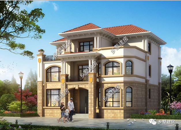 開間11.9米，進深9.7米的三層歐式住房戶型圖