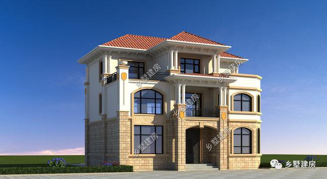 開間11.9米，進深9.7米的三層歐式住房戶型圖