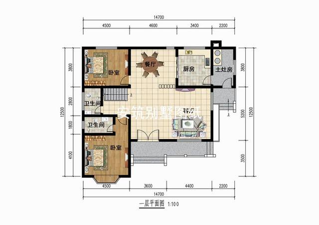帶土灶房的農村二層住宅戶型圖，農村建很方便