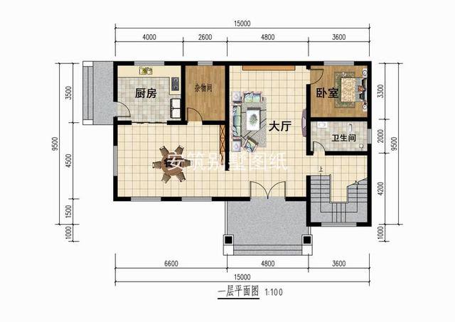 15*9.5米中式二層農村住宅戶型圖，白墻黛瓦