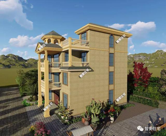 帶露臺涼亭的四層農(nóng)村自建房戶型方案圖，小亭子很漂亮