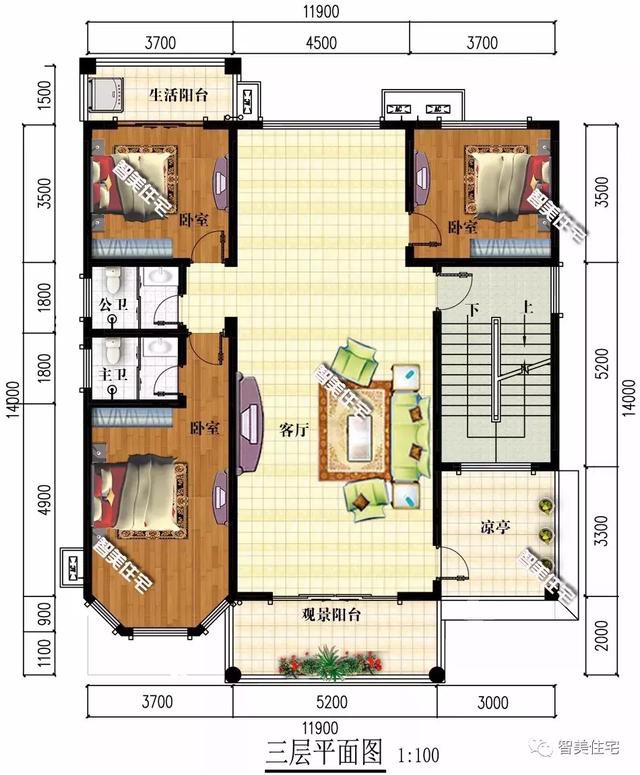 帶露臺涼亭的四層農(nóng)村自建房戶型方案圖，小亭子很漂亮