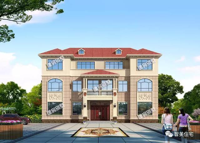 共用堂屋設計的雙拼別墅戶型方案圖，二層、三層各一套