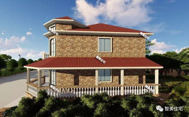 16.9×13.8米農(nóng)村二層半住宅戶型方案圖，純歐式風(fēng)格