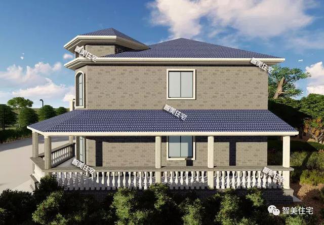 16.9×13.8米農(nóng)村二層半住宅戶型方案圖，純歐式風(fēng)格