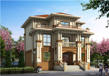 高端三層獨棟歐式別墅效果圖，帶大衛生間，CAD全套施工設計圖