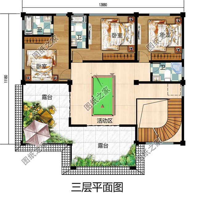 160平方米三層帶大露臺的復式別墅設計圖紙