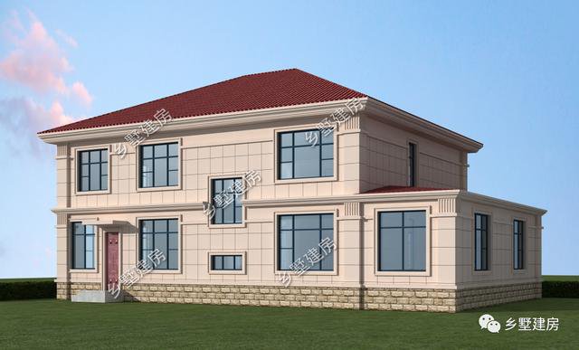 14×13米的二層小洋樓戶型方案圖，復式中空客廳