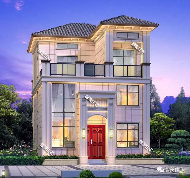 2棟開間9米的農(nóng)村自建房子戶型圖，一個(gè)坡屋頂，一個(gè)平屋頂