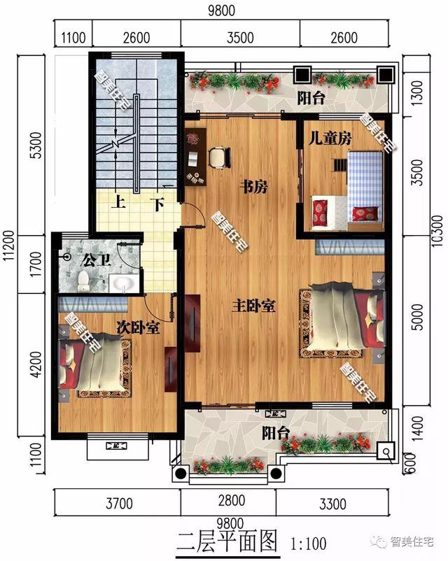 2棟面寬9米的農村三層樓房戶型方案圖，簡單、實用型