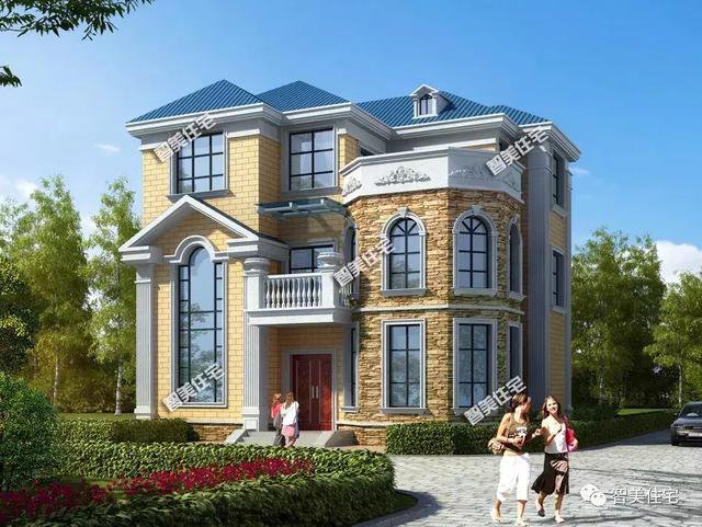 開間12米的三層農(nóng)村房屋圖片及戶型圖，一款是歐式豪華型