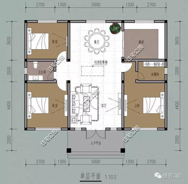 6套一層自建住宅戶型圖，坡屋頂和平屋頂的都有