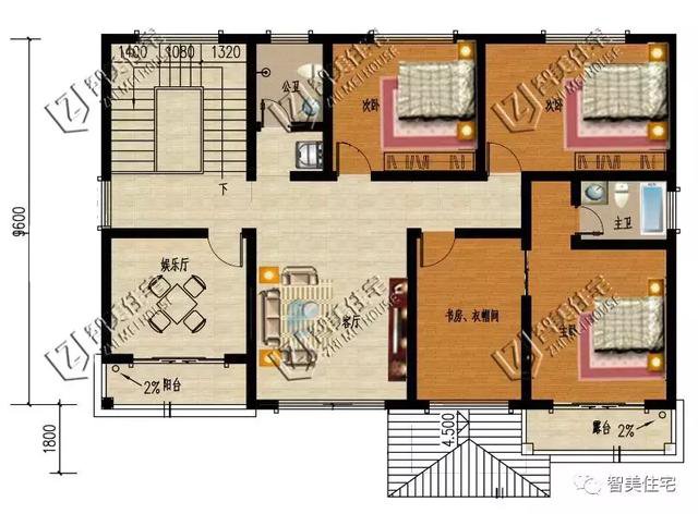 北方地區的兩套二層住宅樓戶型圖，4、5間的方案