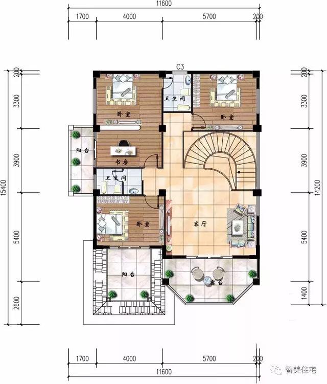 面寬13米左右的農(nóng)村自建房方案戶型圖，歐式風(fēng)格外觀