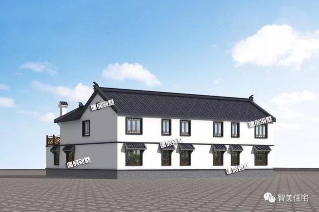 農村兩層自建住宅四合院戶型圖，白墻灰瓦