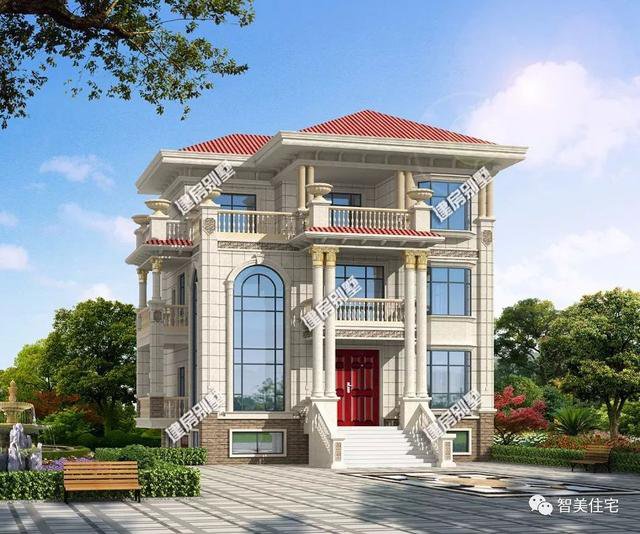 2棟比較豪的三層歐式農村住房戶型方案圖，第二棟還帶地下室