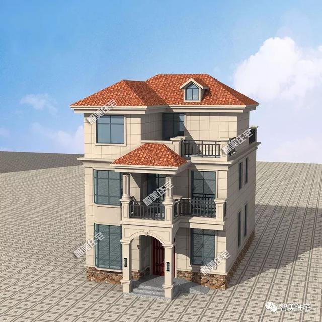 一棟小面寬的三層簡約住房戶型圖，面寬僅8.5米