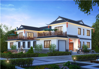 農(nóng)村二層帶車庫四合院別墅設(shè)計圖，新中式外觀圖片，戶型實用方