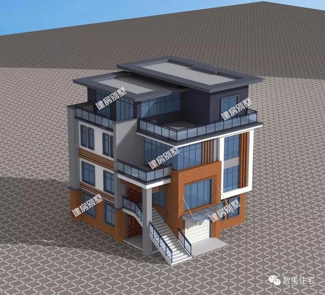 2棟外觀時(shí)尚的現(xiàn)代風(fēng)別墅戶型圖，平屋頂設(shè)計(jì)，一棟2層，一棟4層