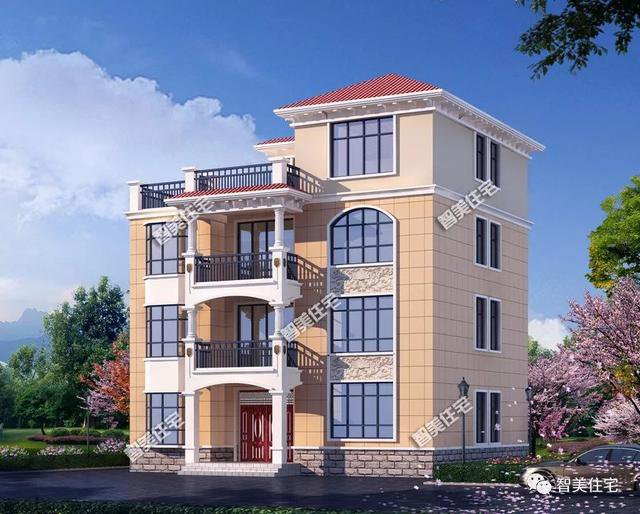 旋轉樓梯配中空客廳4層自建樓房設計圖，實用，大氣