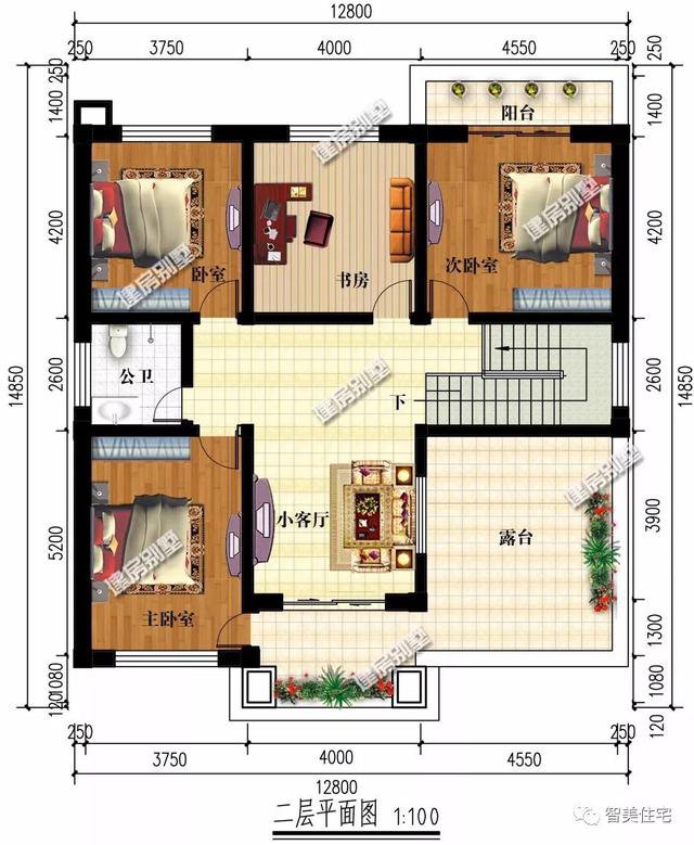 新中式風格兩層別墅設計圖，帶車庫和大露臺，百看不厭