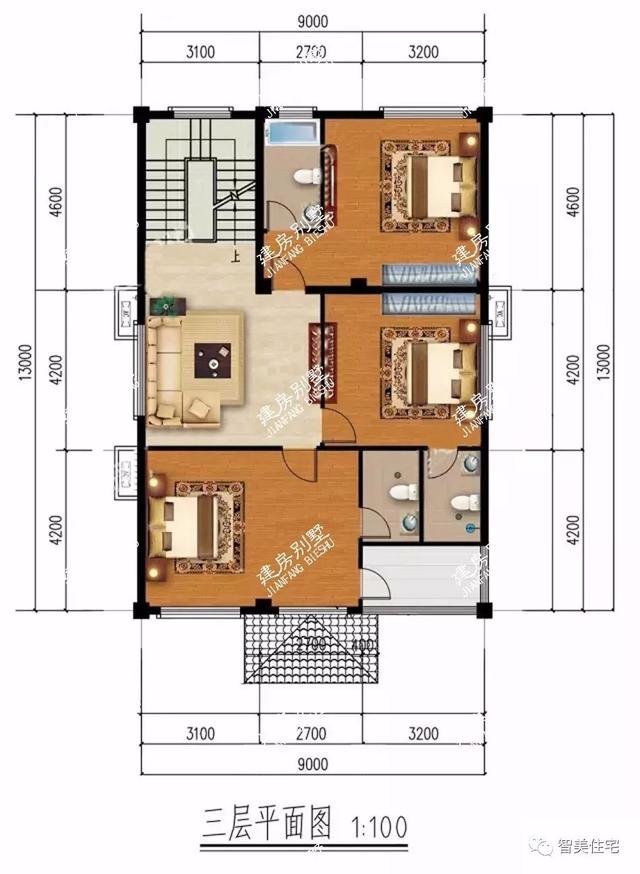 面寬8-9米的農村四層自建樓房戶型方案圖，小宅基地首選