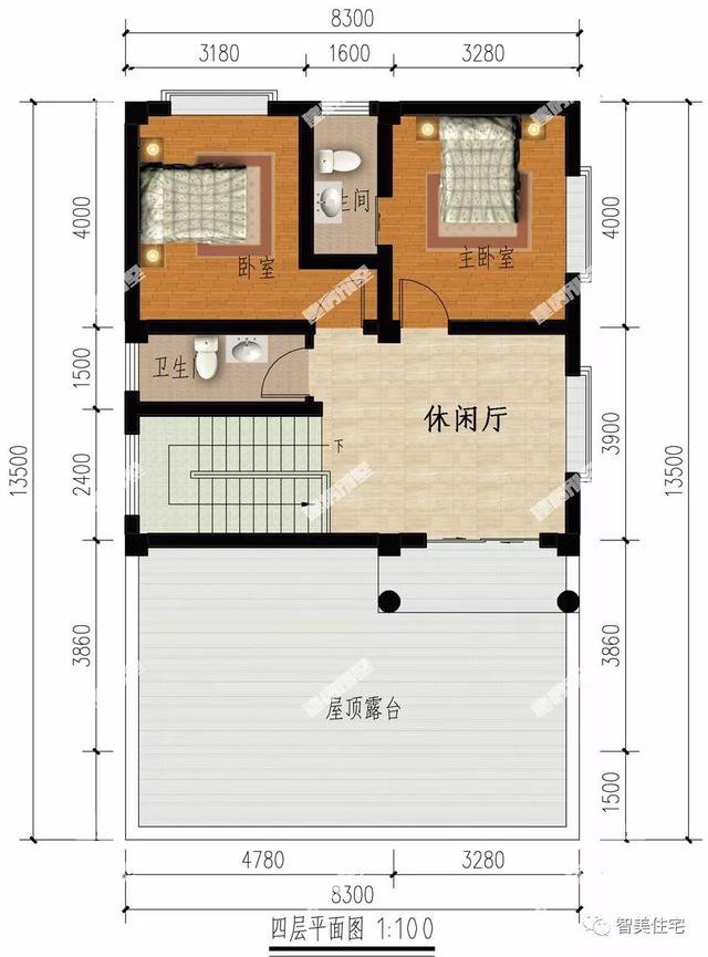 面寬8-9米的農村四層自建樓房戶型方案圖，小宅基地首選