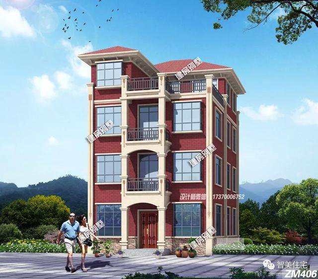 面寬8-9米的農村四層自建樓房戶型方案圖，小宅基地首選