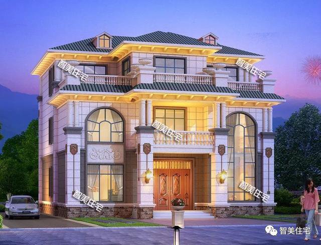 客廳挑空帶堂屋三層歐式自建房圖，湖南、湖北建的多