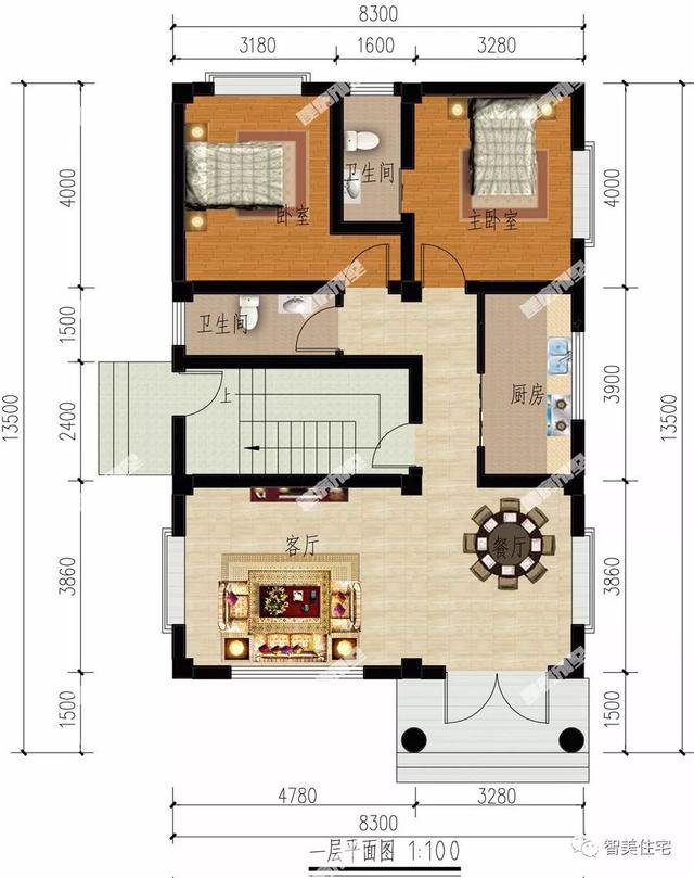一棟三戶四層農村自建房住宅設計方案圖，實用簡單