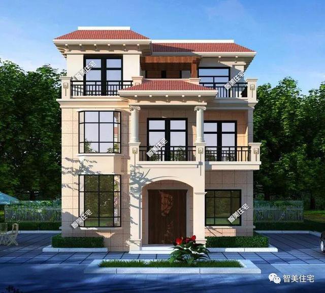 寬9米左右的兩棟自建房圖，一棟平屋頂設計，一棟坡屋頂