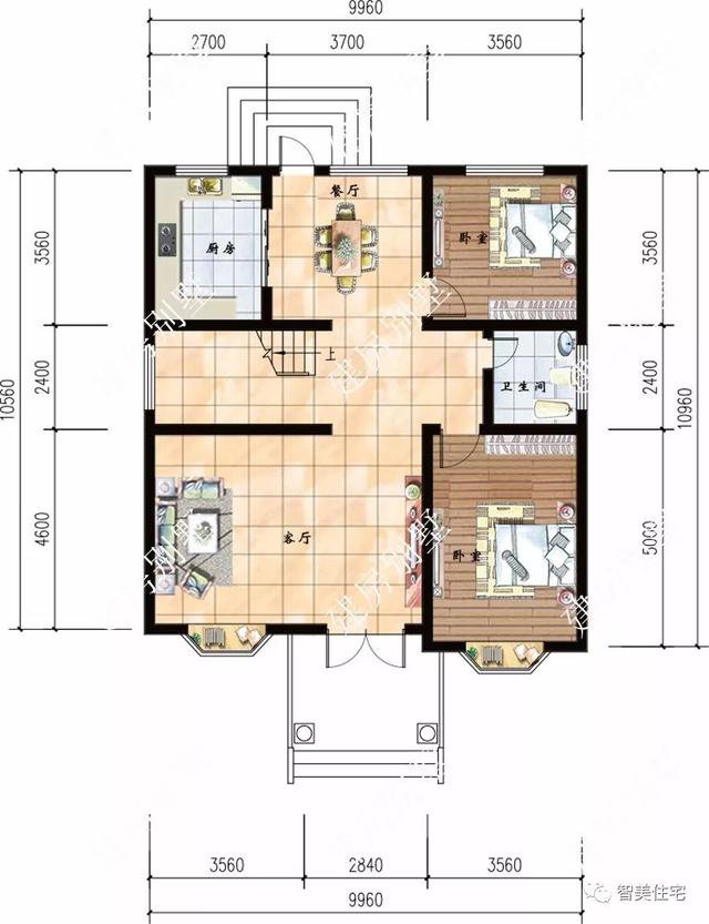 寬9米左右的兩棟自建房圖，一棟平屋頂設計，一棟坡屋頂