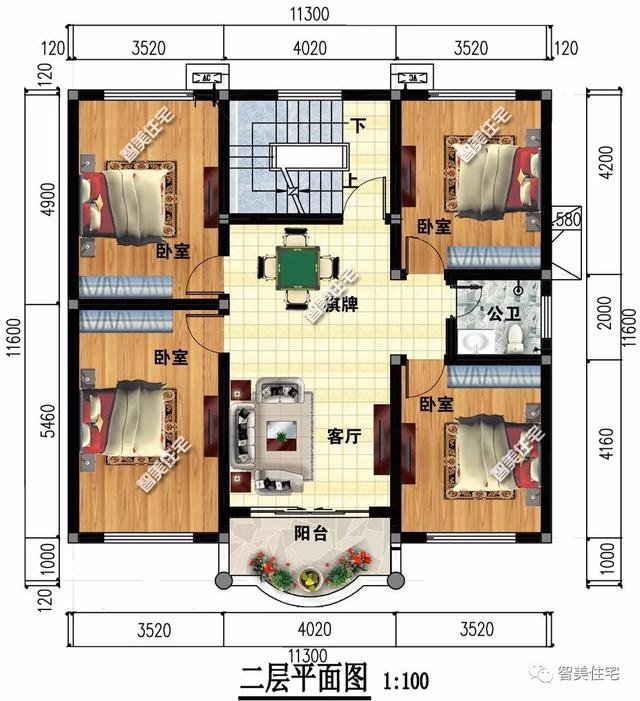 開間11-12米間的農村別墅設計圖，第二棟圖紙之家原創設計