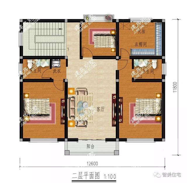開間12米左右的兩層自建房戶型圖，簡單施工容易，主體造價低
