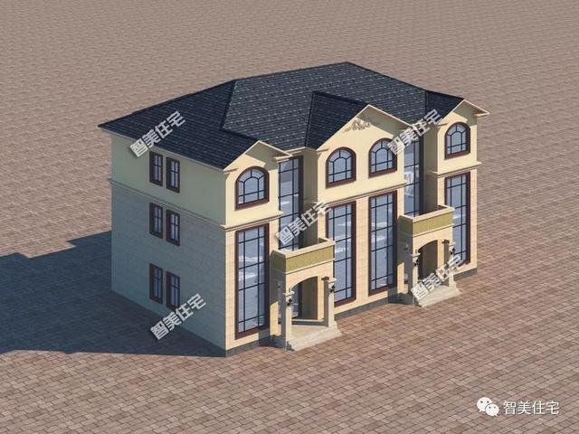 大廳共用的雙拼3層戶型別墅設(shè)計圖，兄弟倆一起住豪宅