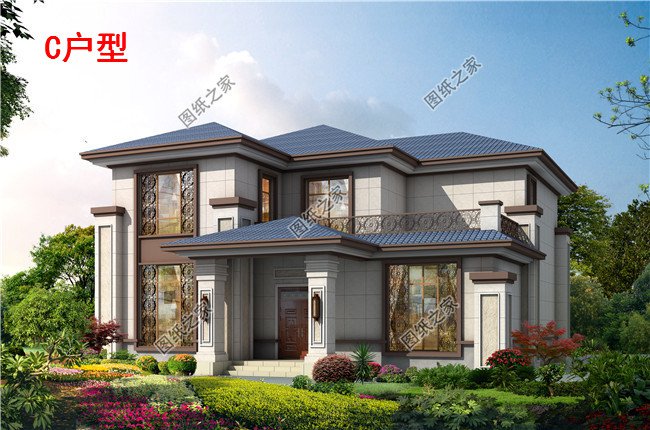 新中式新農(nóng)村二層樓房設(shè)計(jì)圖紙及效果圖