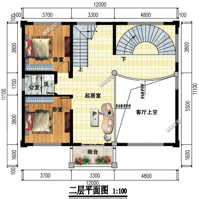 2棟復式歐式自建房方案戶型圖，開間12米左右