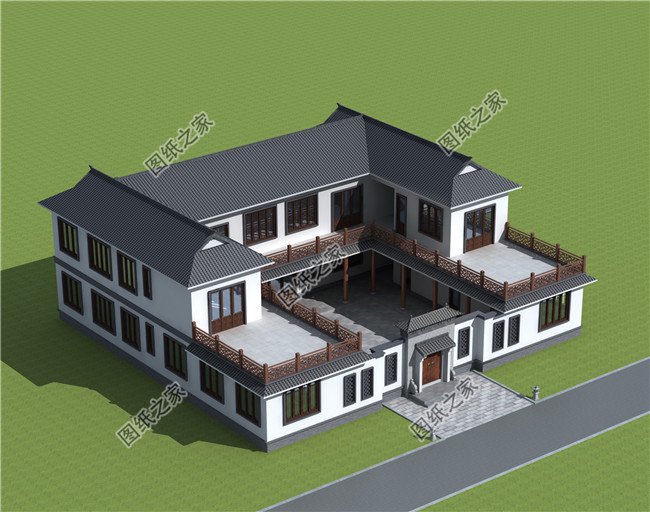 農村自建兩層新中式四合院型樓房設計圖